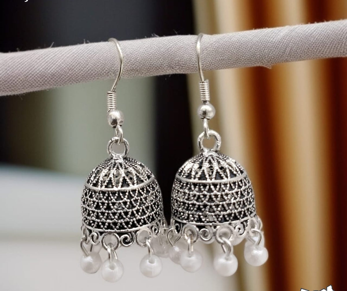 Silver Indian Jumky / Jhumka Earrings by Quirky Fashions | Ethnic wear | Casual wear